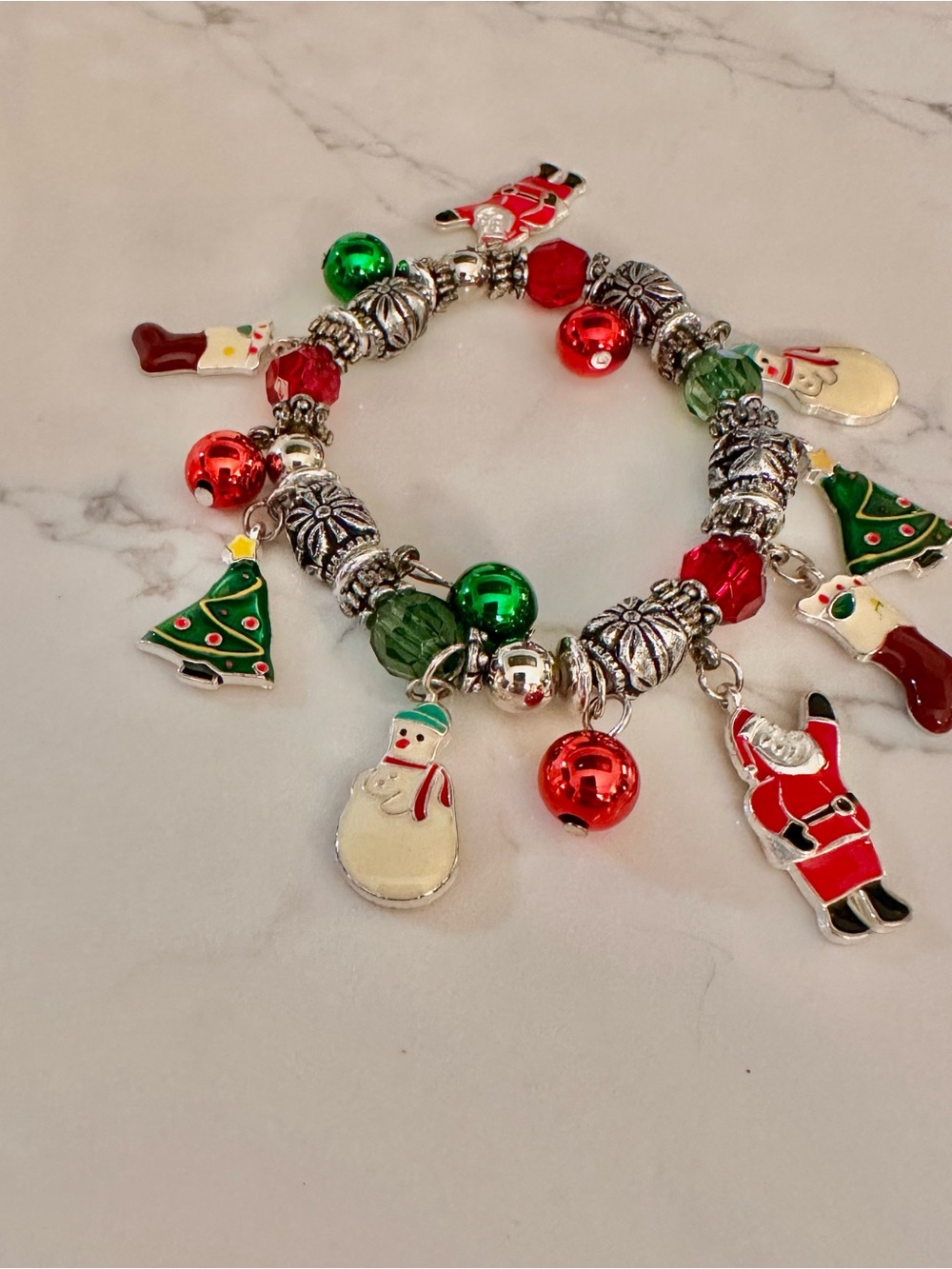 Festive Christmas Charm Bracelet with Red and Green Accents